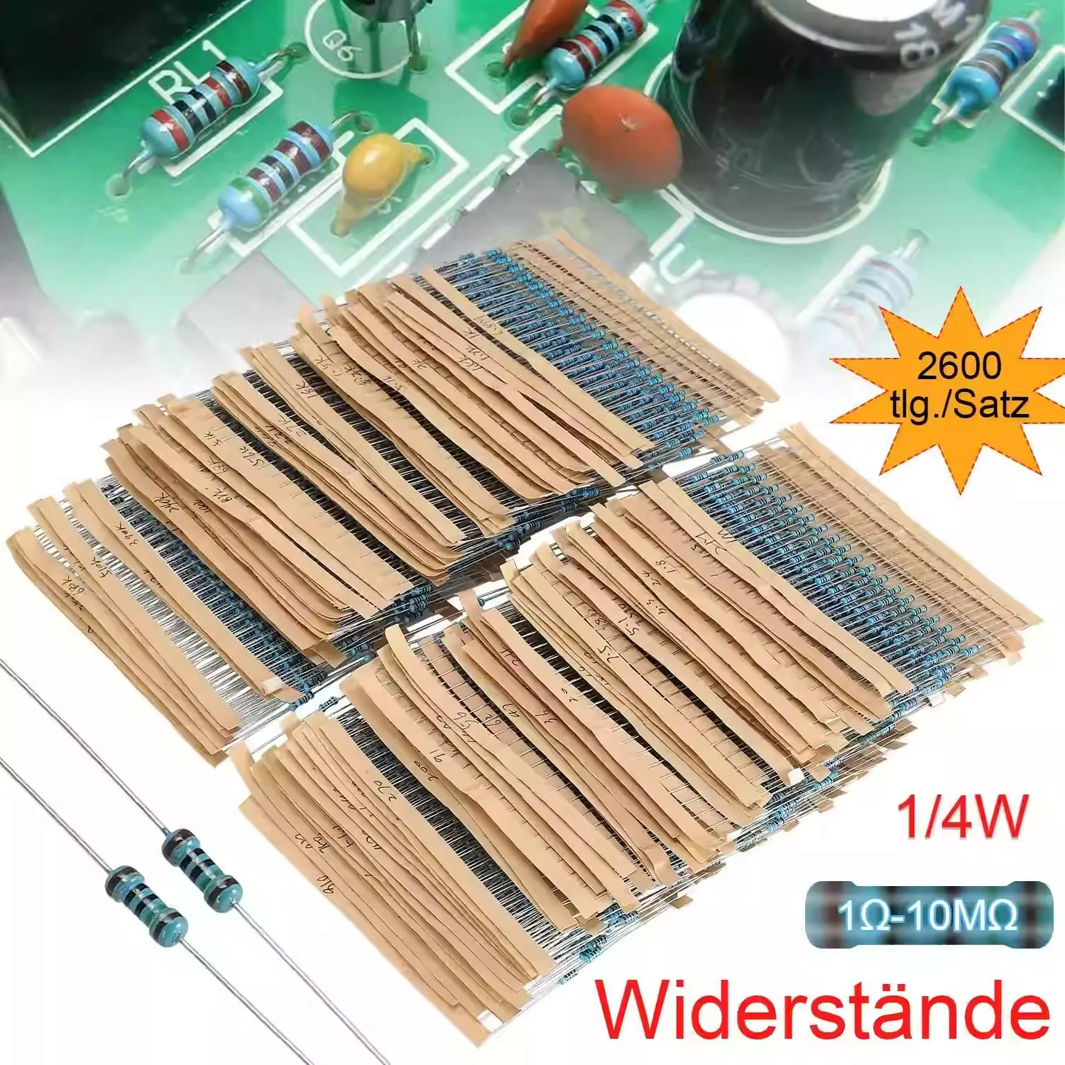 2600PCS 1/4W 0.25W Metal Film Resistor Assorted Kit 130 Values Common Resistance Pack for Arduino DIY Electronic Projects