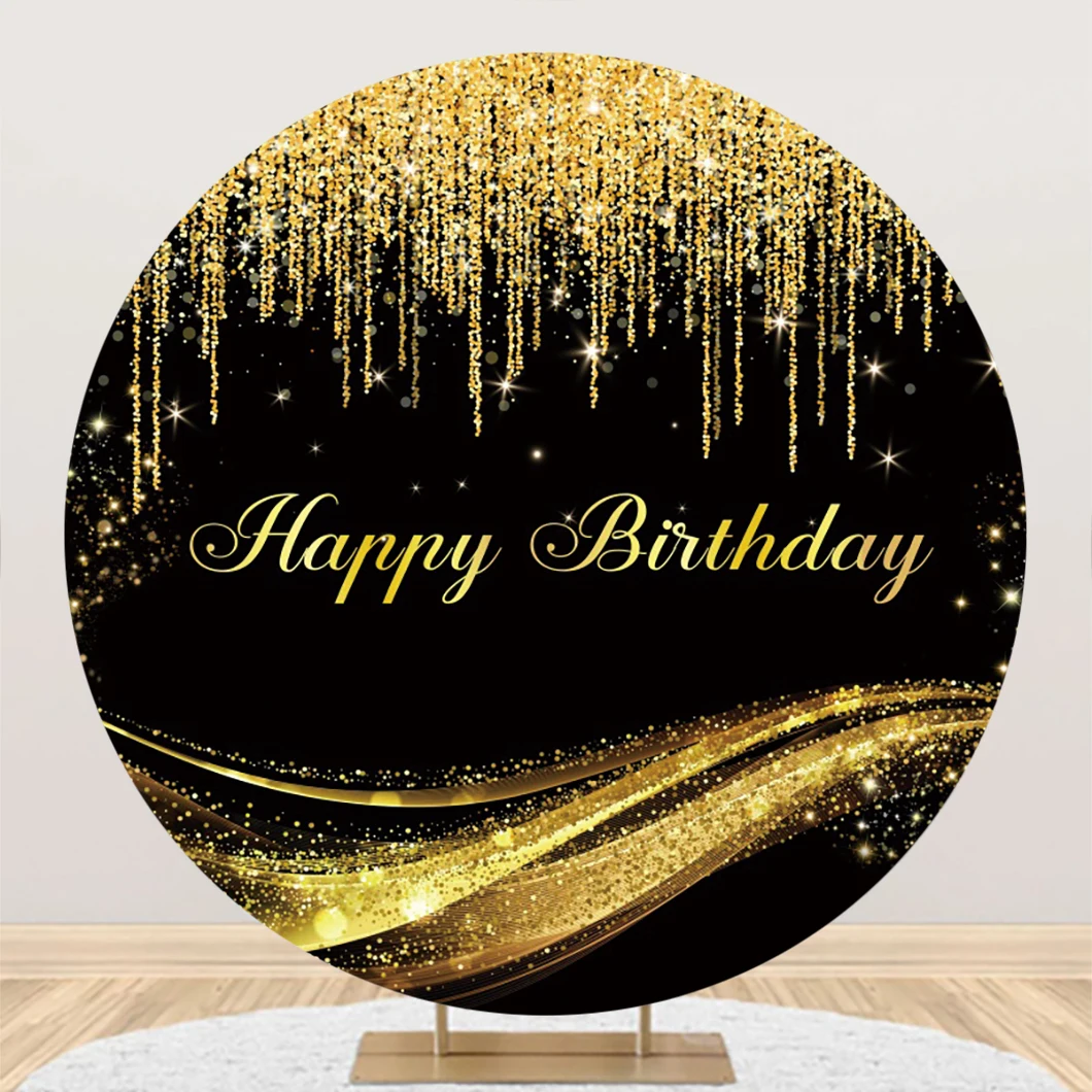 Laeacco White Birthday Round Backdrop Cover Gold Glitter Floral Adult Kids Men Women Portrait Customized Photography Background