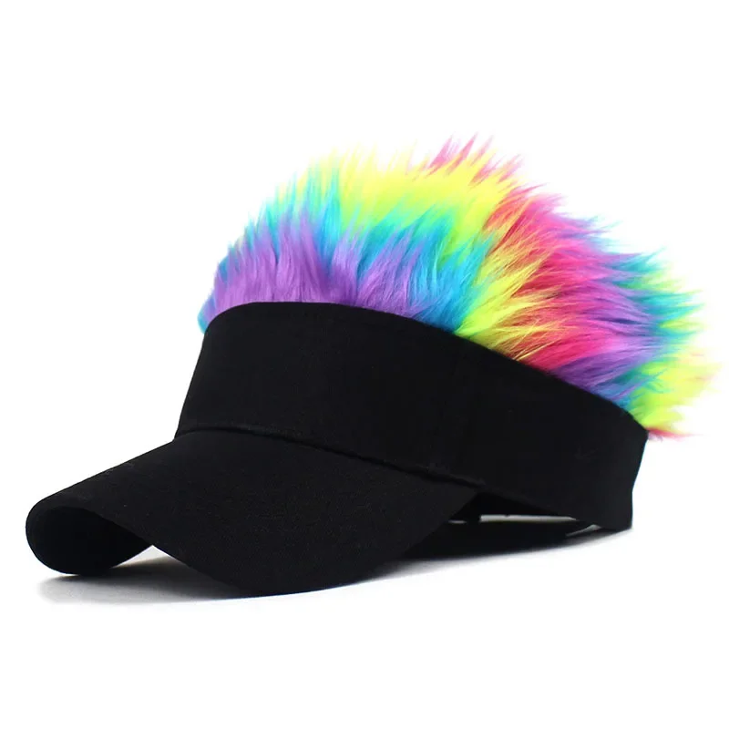 Men Women Casual Concise Sunshade Adjustable Sun Visor Baseball Cap with Spiked Hairs Wig Baseball Hat with Spiked Wigs