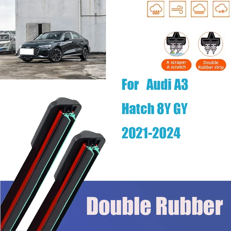 

For Audi A3 Hatch 8Y GY 2021-2024 Car Front Rear Wiper Blades Soft Rubber Windscreen Wipers Auto Windshield 2021-2024 2021 2022