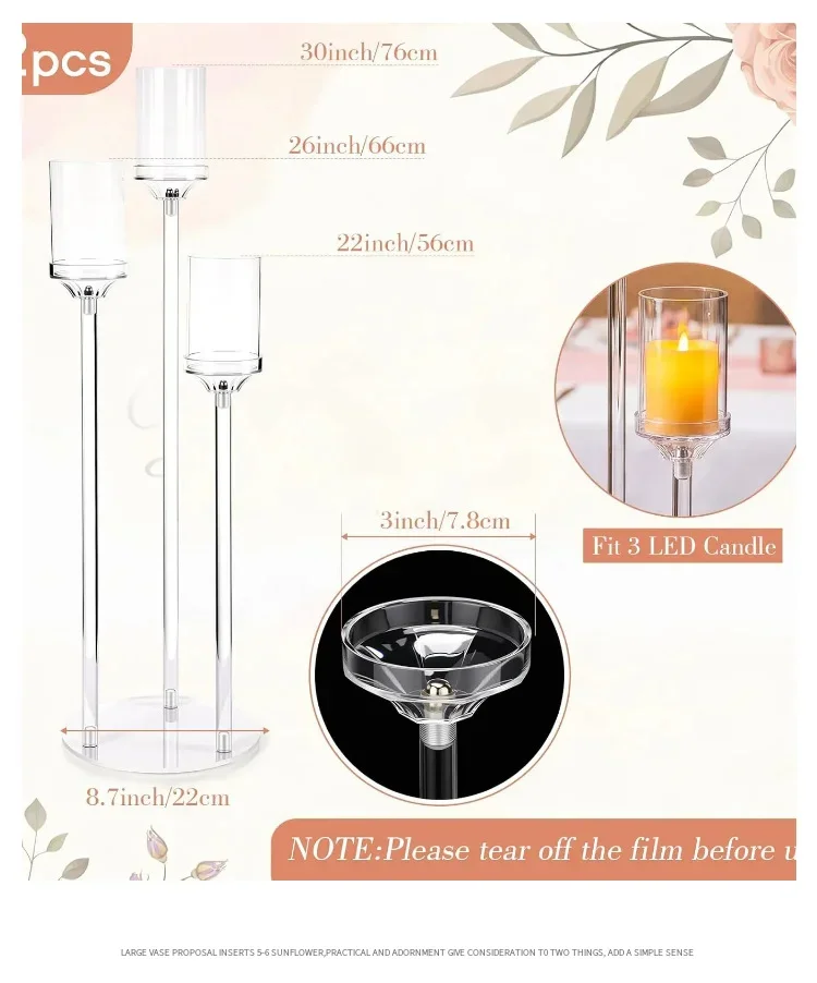 Large Acrylic Candle Holders Modern Wedding Table Centerpiece Luxury Candle Stand For Romantic Dinner Party Hotel Venue Decor