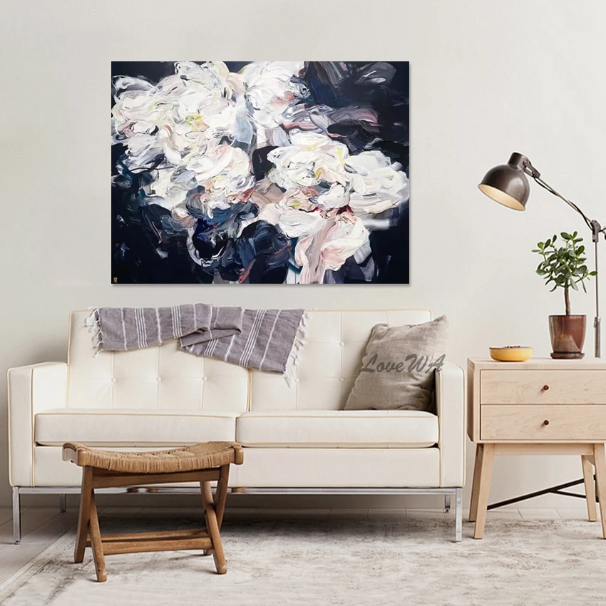 

Large Size Murals Art, White Flowers Oil Painting, Decorative Item Canvas Wall Art, Hotel Showpieces Abstract Paintings Artwork