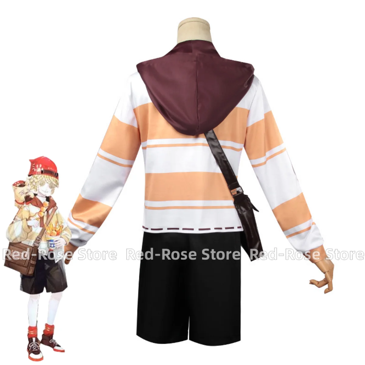 Anime Game Identity Ⅴ Victor Grantz postino Cosplay Costume Stripe Pullover a maniche lunghe t-shirt Bag parrucca uomo Halloween Suit