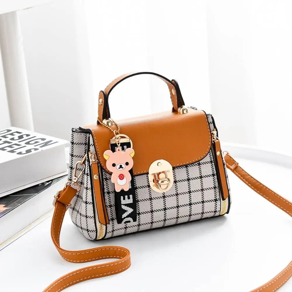 Modische PU-Leder Schultertaschen mit Schnallenverschluss, Handtaschen mit Karomuster für Damen – Detail 4