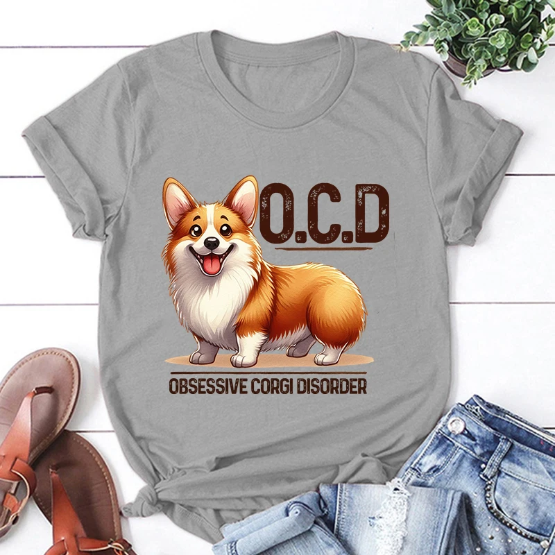 Corgi Disorder Print T Shirt Short Sleeve O Neck Loose Men Women Summer Cool Tshirt Men Tee Shirt Tops Clothes