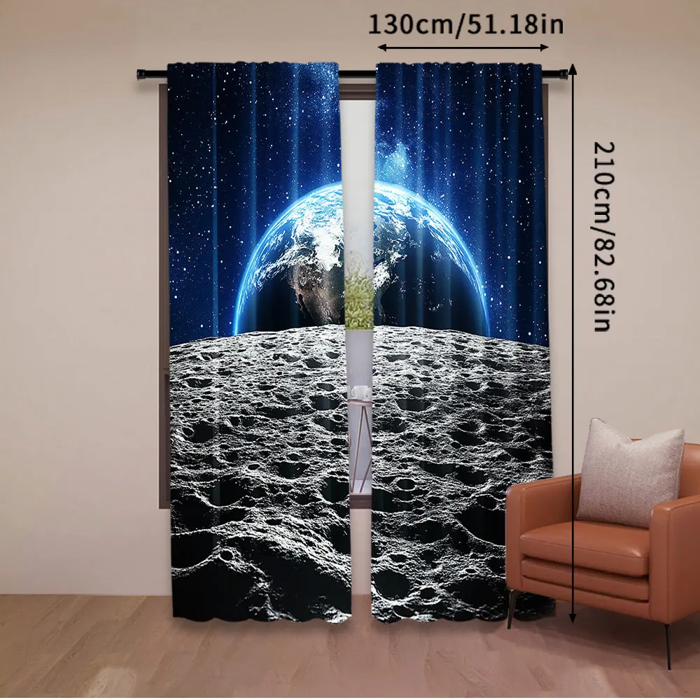 2Pcs Galaxy Curtain View Of Earth Globe From The Moon Surface Out Space Dark Matter Galaxy For Bedroom Living Room And Dining