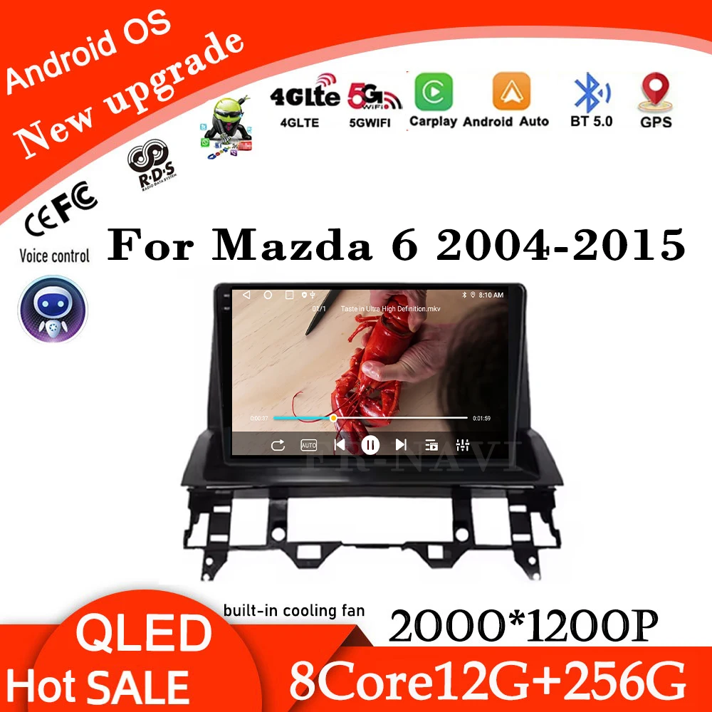 

9-дюймовый IPS QLED экран Android 14 для Mazda 6 2004-2015 Автомобильный радиоприемник Мультимедийный видеоплеер Навигация GPS 4G + WIFI Стерео Авто