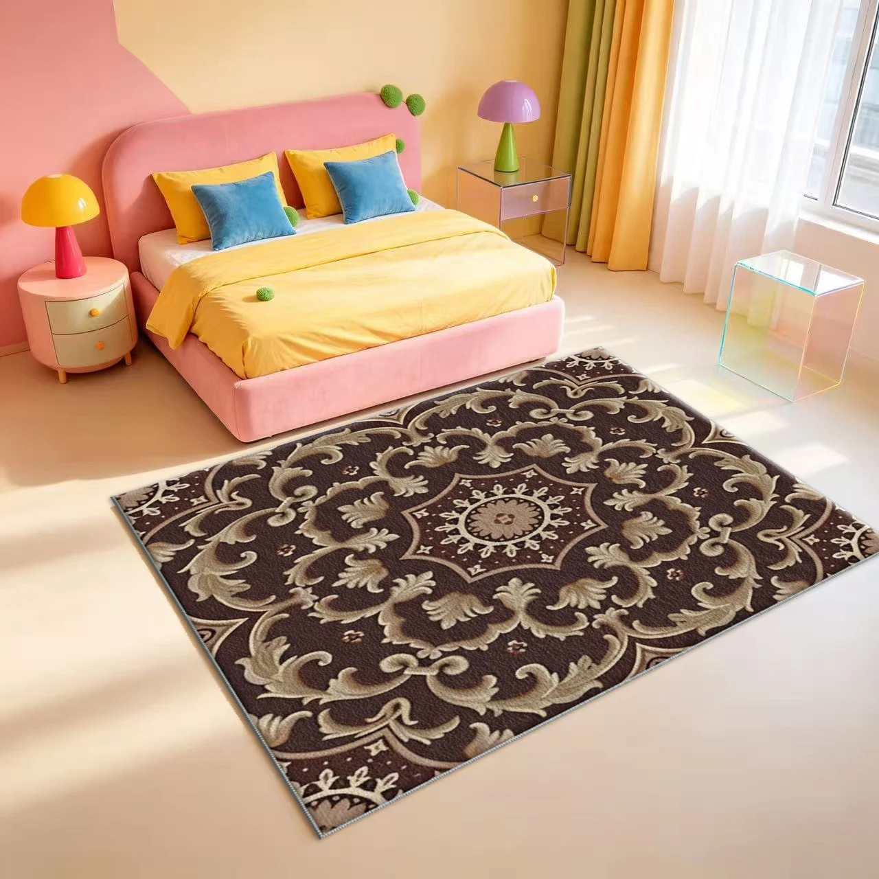 European Retro Medallion Area Rug Vintage Style Home Floor Carpet for Living Room Dining Room Decor