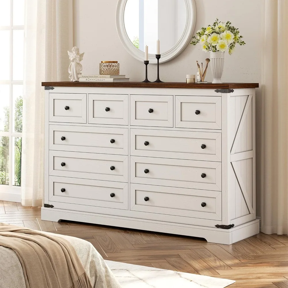 10 Drawer Dresser for Bedroom, Wood Dressers & Chest of Drawers for Bedroom, Hallway, Antique White,15