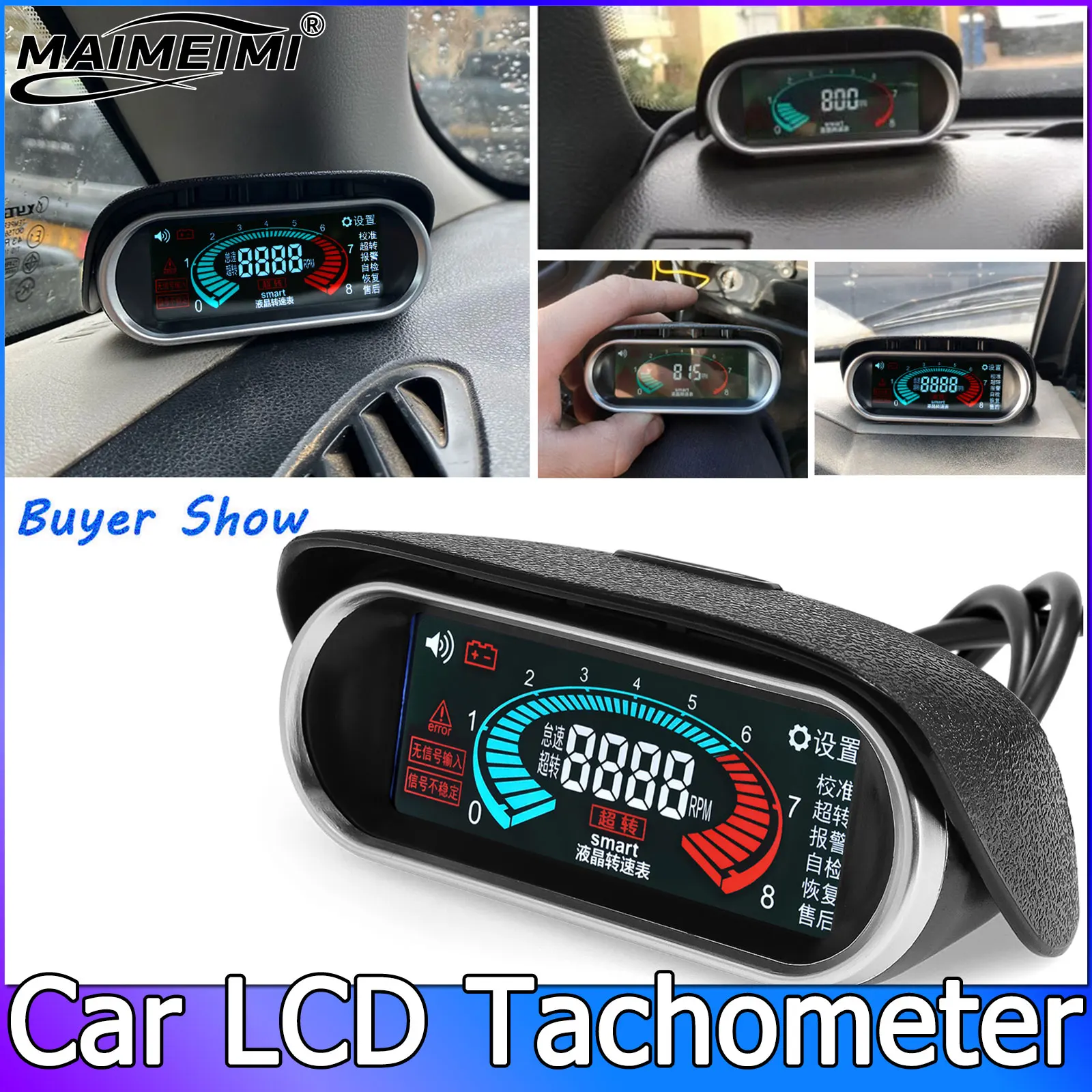 AD 12V 24V Universal Auto Car LCD Tachometer Digital Engine Tach Gauge Car Motorcycle 9999  RPM Meter Outboard Motor