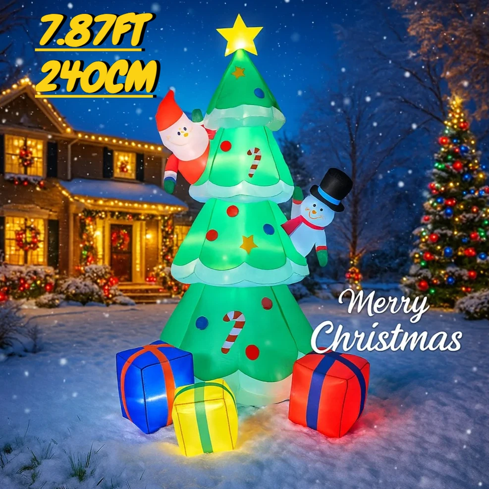 

7.87FT Inflatable Christmas Tree Set Santa Snowman Gifts Toy Yard Party Decoration Festive Gift LED Xmas Supplies Home Ornament