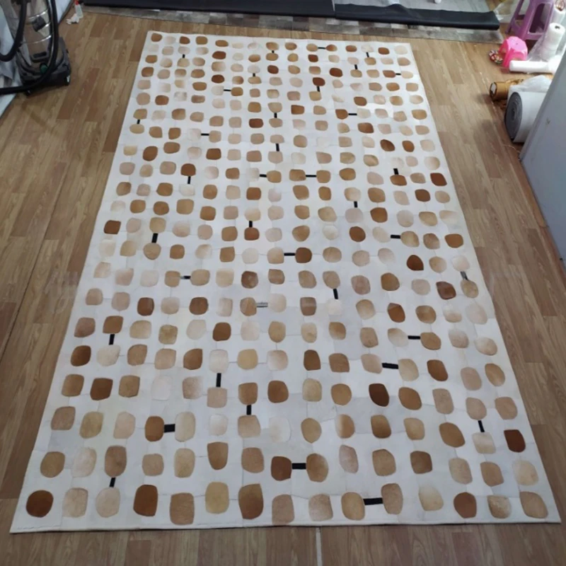 Vintage Design Natural Cowhide Carpet Living Room Handmade Patchwork Large Rug Bedroom Decor Office Luxury Floor Mat