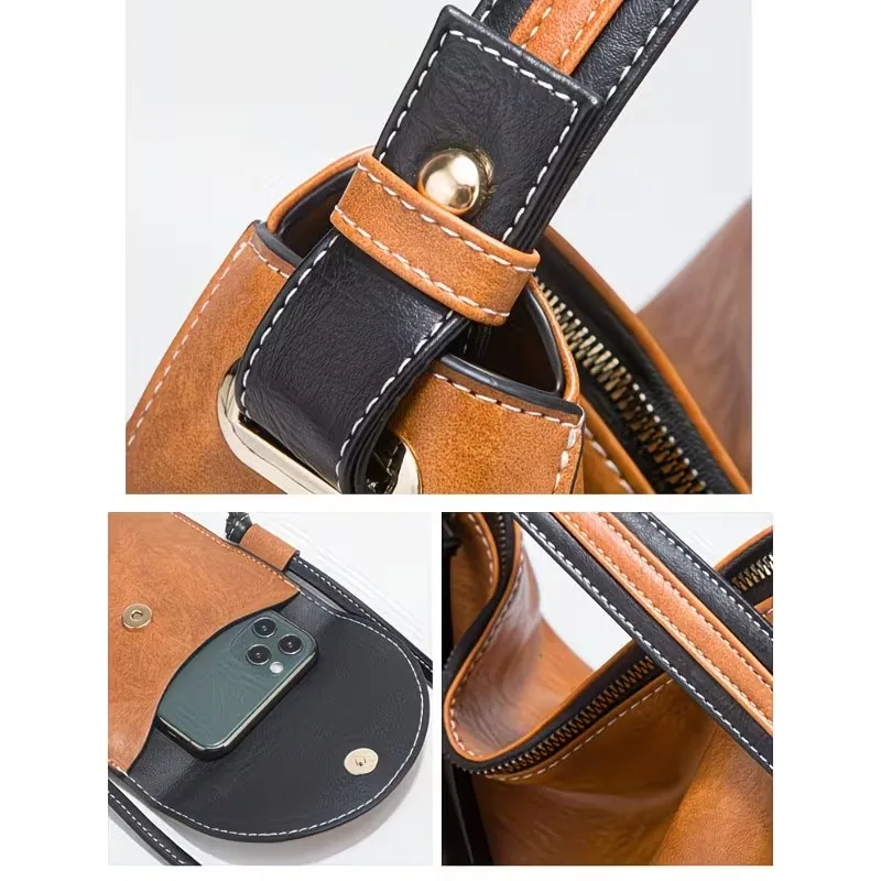 Women's Bag Set - 4-piece Set. Simple Contrasting Color, Large Capacity, Crossbody Bag for Mobile Phone and Card. view 6