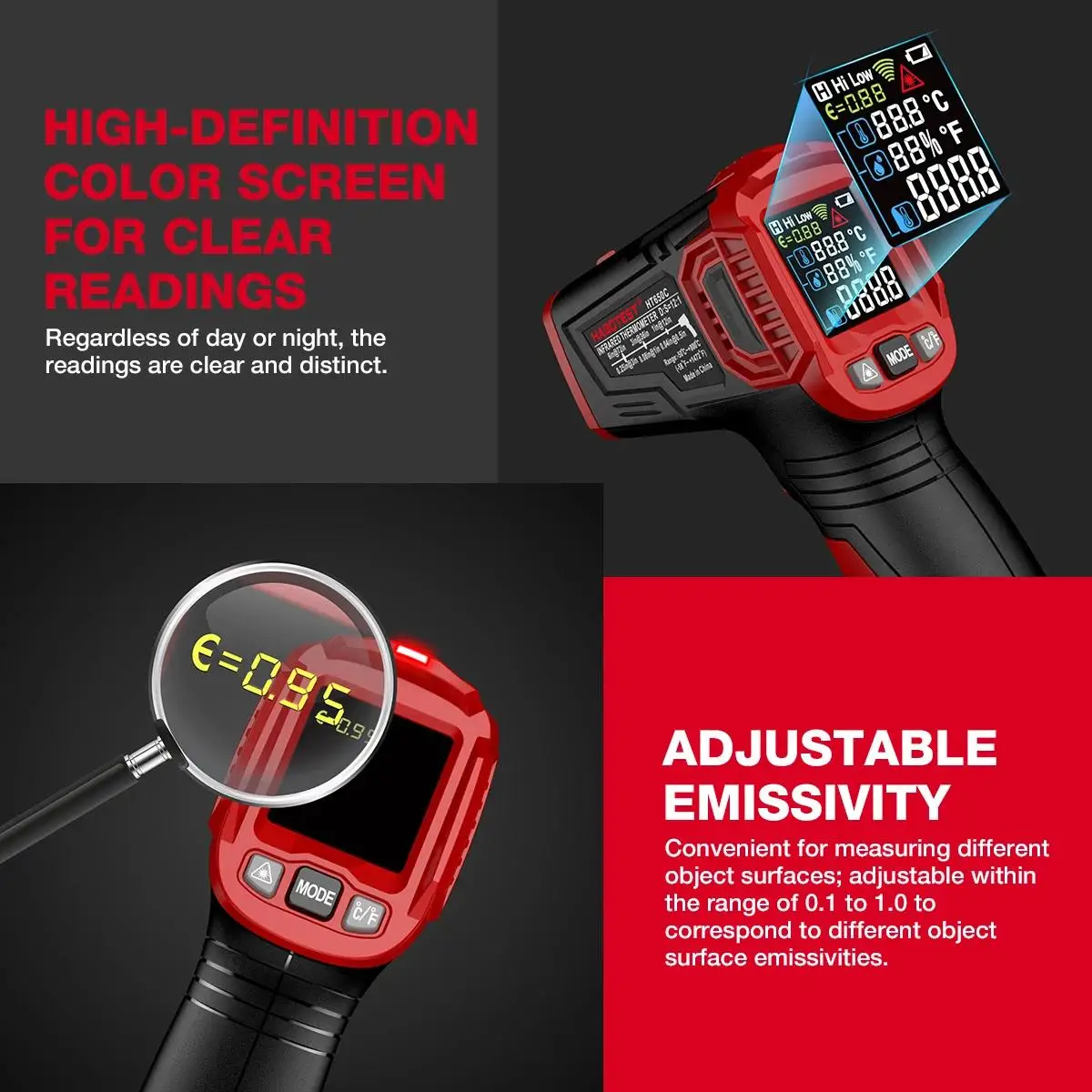 HABOTEST HT650A, HT650B, HT650C Serie Digitale Infrarot-Lasertemperatur Berührungslose industrielle Lasertemperaturmessgerät Temperatu – Detail 12
