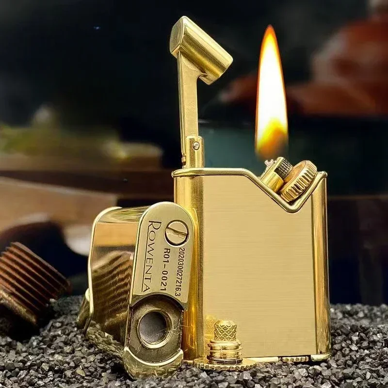 

Персонализированная керосиновая зажигалка в стиле ретро из чистой меди с наклонным колесом, боковая зажигалка с зажиганием, необычный инструмент для курения для мужчин