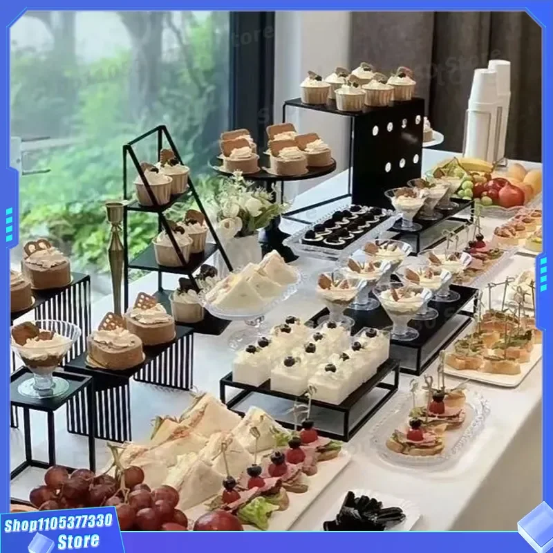Black Wrought Iron Dessert Display Stand for Coffee Break Cold Food Table Setting Multi Tier Cake Plate Fruit Serving Tray