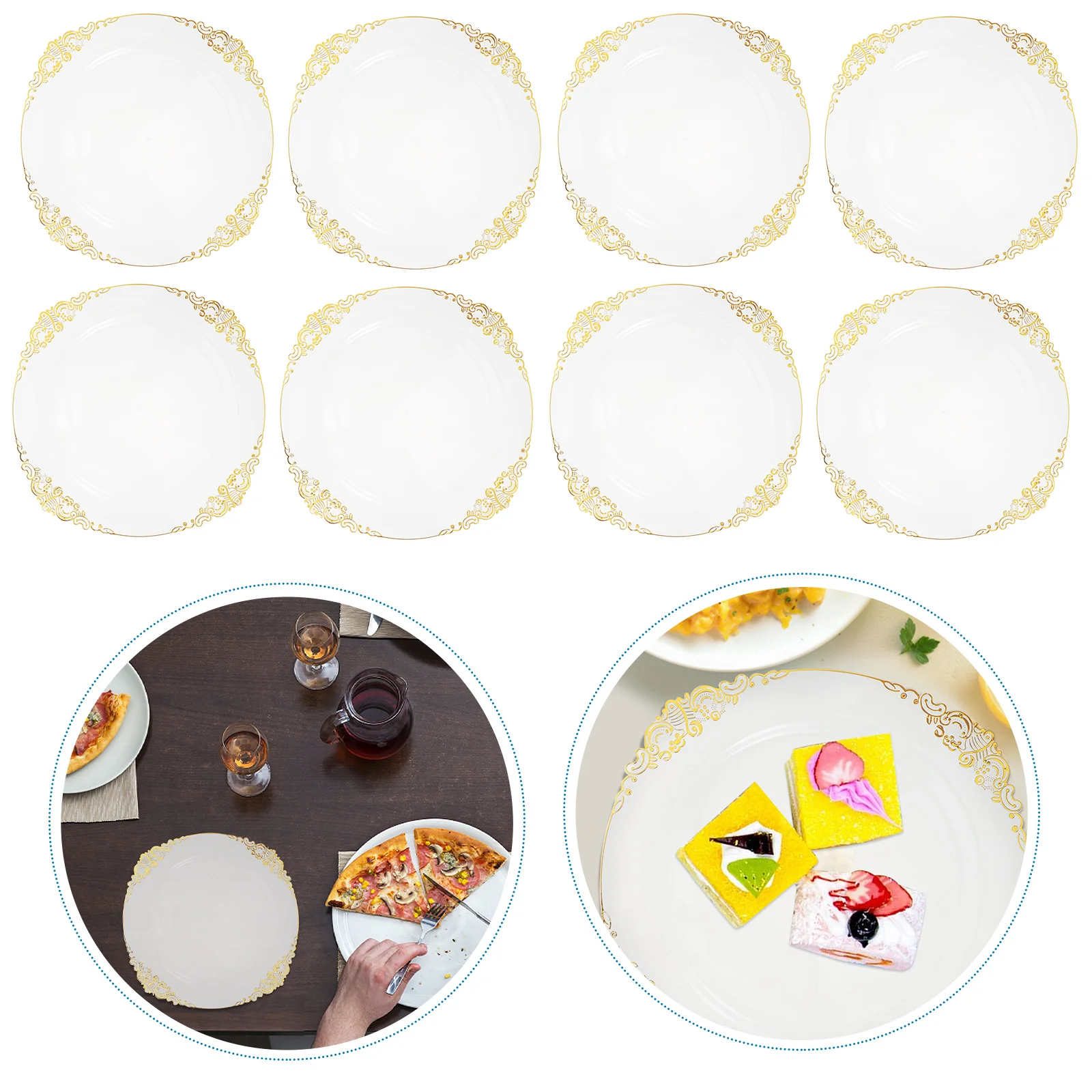 

10 Pcs Cake Pan Phnom Penh Relief Dining Plate Decor Plastic Clear and Gold Plates