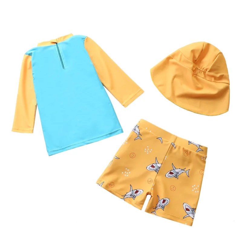 HappyFlute Two Piece Sets Long Sleeve And Pant Shark Cartoon Print Boys Summer Promotion Sunscreen&Quick-drying  Swimsuit