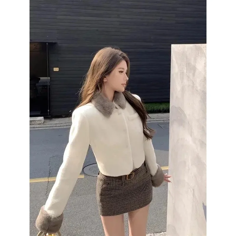 French High-end Suit Socialites Short Wool Coat Women Winter Clothes Waist Slim Short Skirt Set Two Piece Sets Women Outfits