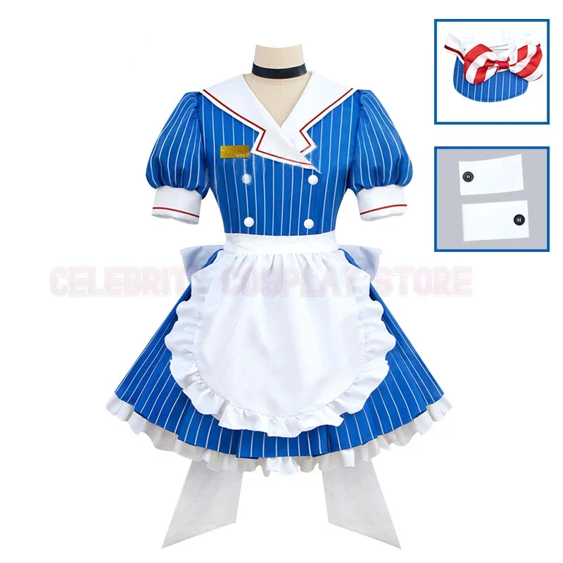 

Miku Cosplay Costumes Anime Mesmerizer Uniform Women Striped Maid Dress Hat Apron Suit Halloween Christmas Carnival Party Dress