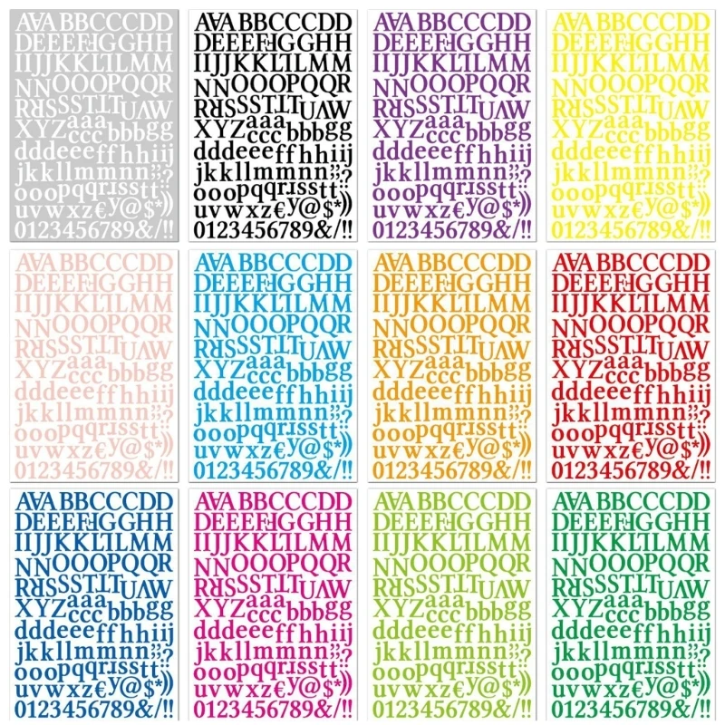 12 Sheets Alphabets Number Sticker for Sign, Scrapbooking, Crafts and Decoration Multicolour Letter Number Sticker