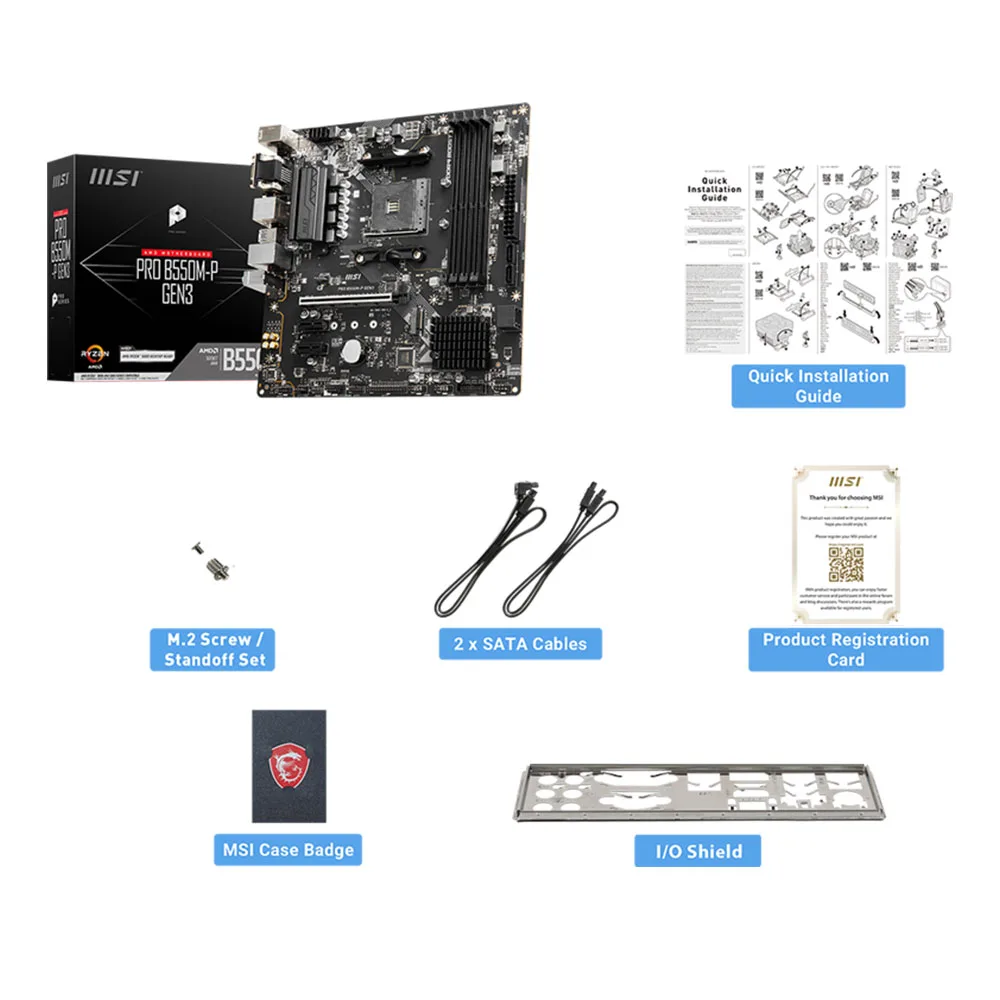 MSI PRO B550M-P GEN3 AMD Placa-mãe Gaming AM4 DDR4 M.2 Suporta CPU Ryzen R3 R5 R7 Série 5000 e 3000 Computador Desktop Placa-mãe