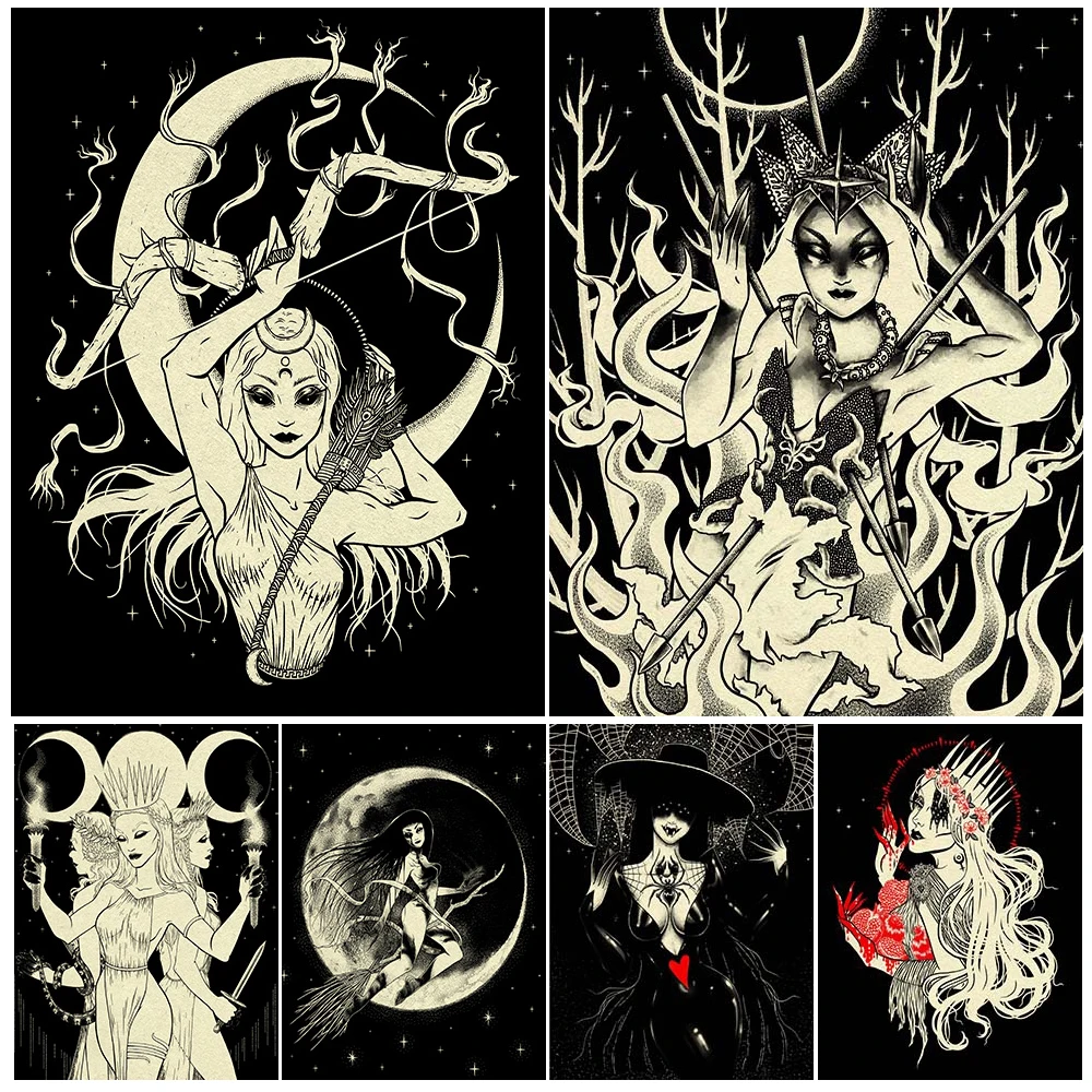 

Man Eater Spider Woman And Persephone Wall Art Canvas Painting Artemis Mythology Wiccan Pagan Gothic Art Poster Print Decoration