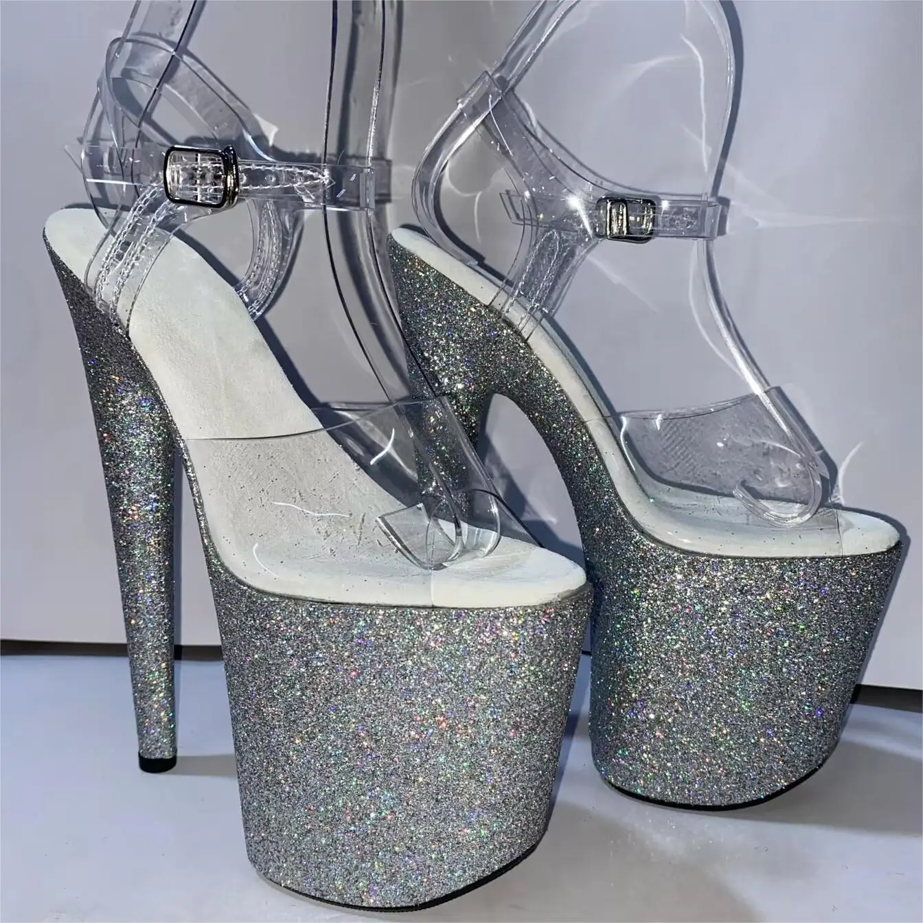 New 8-inch, sexy silver glitter platform stilettos, 20cm pole dancing heels, model sandals