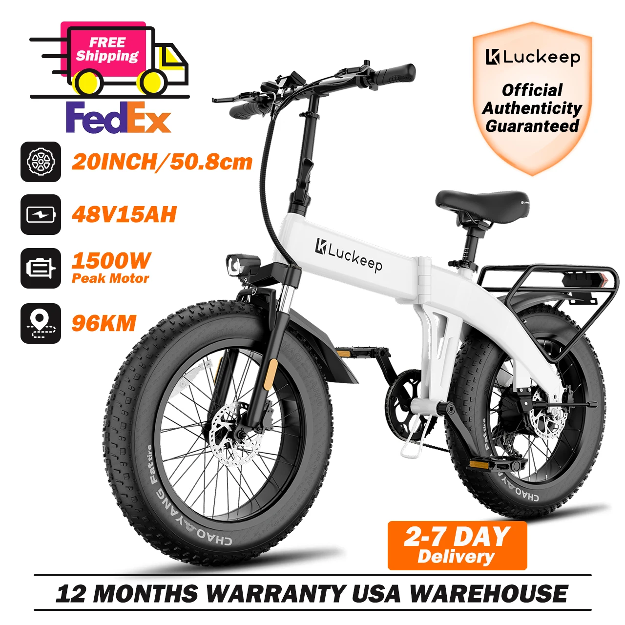 

Luckep X1 Lite Folding Electric Bike for Adults 1500W Peak Motor,28MPH60 Miles,15AH 20 x 4.0 Fat Tire Ebike with NFC