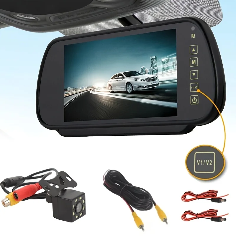 17.78cm Mirror Backup Rear View Camera System Monitor Kit with Night Vision HD Viewing for Car/RV/Truck/Bus/Caravan/Motorhome