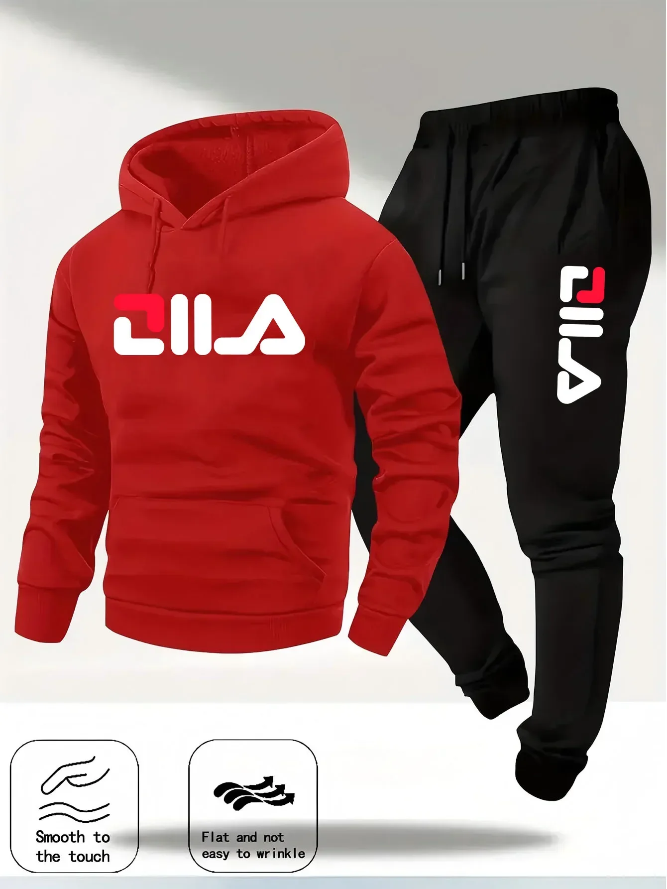 Immagine 6: Completo Casual da Uomo Primavera e Autunno 2026, Felpa con Cappuccio e Pantaloni da Tuta 2-in-1, Completo Comodo Adatto sia per Uomini che per Donne