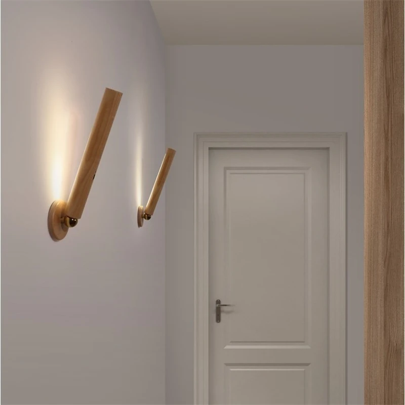 Magnetic Wooden Rotatable Wall Lamps 360 Degree Wall Light for Home USB Charging Touch Dimming Bedroom LED Bedside Ambient Light