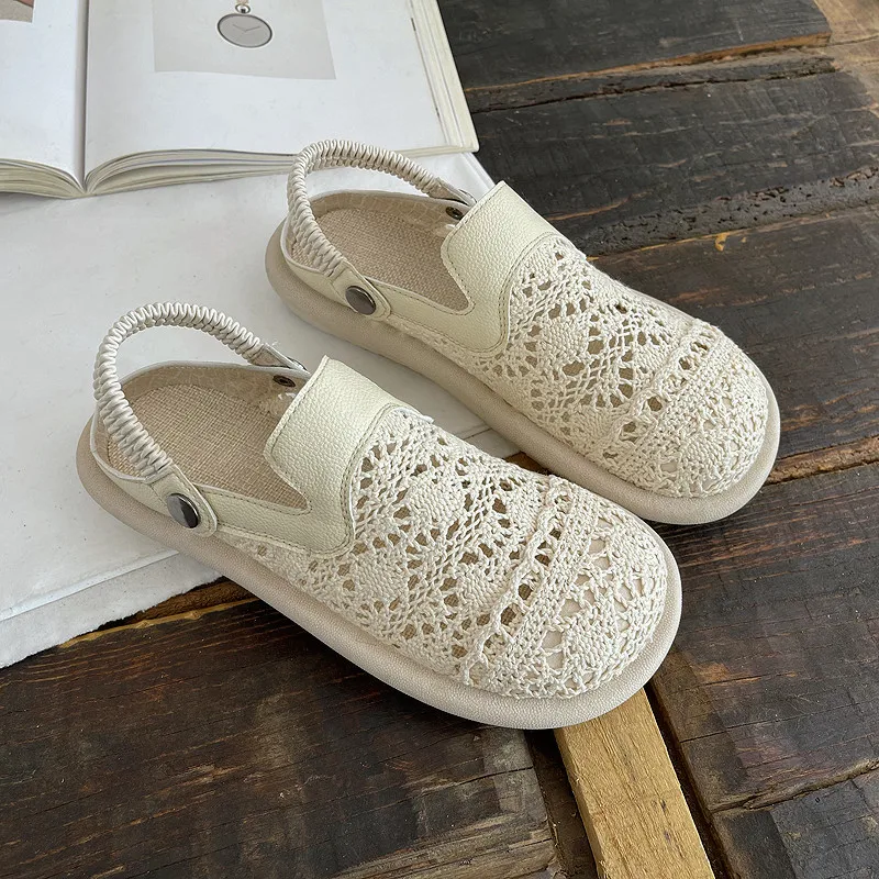 Careaymade-Cotton linen lace summer fisherman's shoes for women,round head women sandals,beach Leisure Women's  slippers