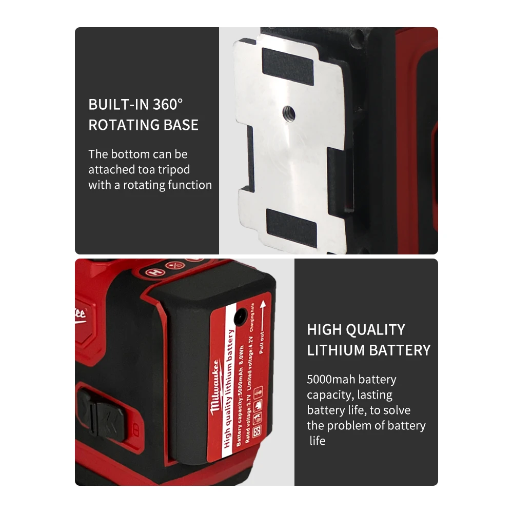 Milwaukee 4D 16lines laser level high quality lithium battery 4 Sides*360  Degree Vertical professional  level Horizontal Green