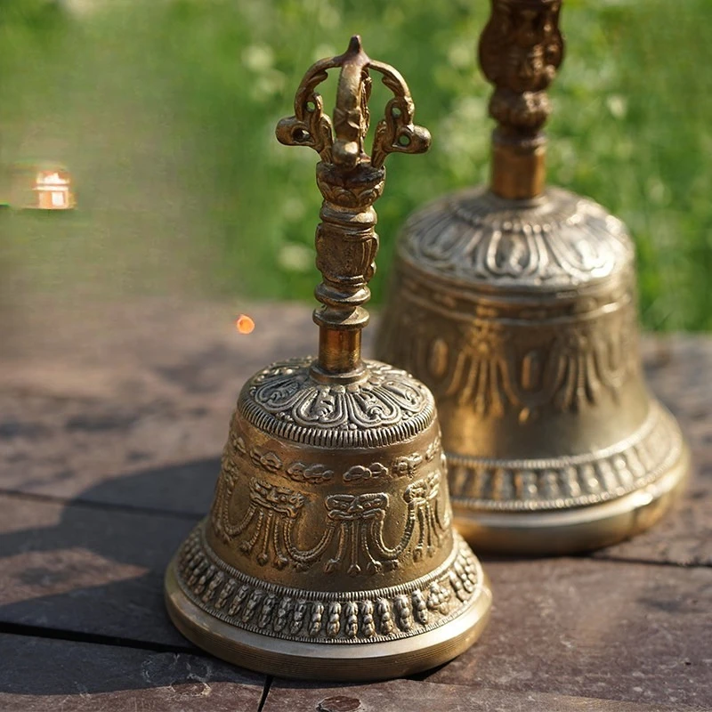 Handmade pure copper hand crank bell meditation sound therapy Sanskrit sound bump bell French bell musical instrument