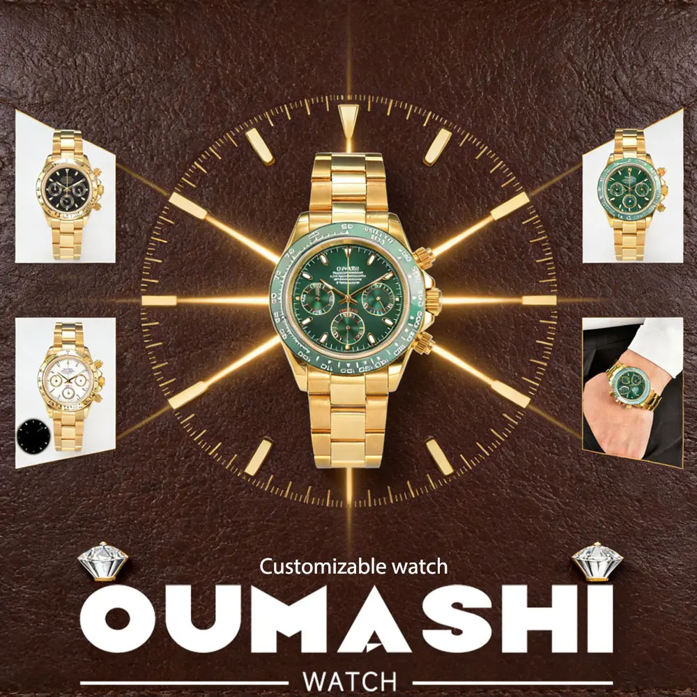 Custom Logo Diy 39mm Men's Watch Luxury  VK63  Movement Sports Men Sapphire Glass Time Running Second Watch Corgeut
