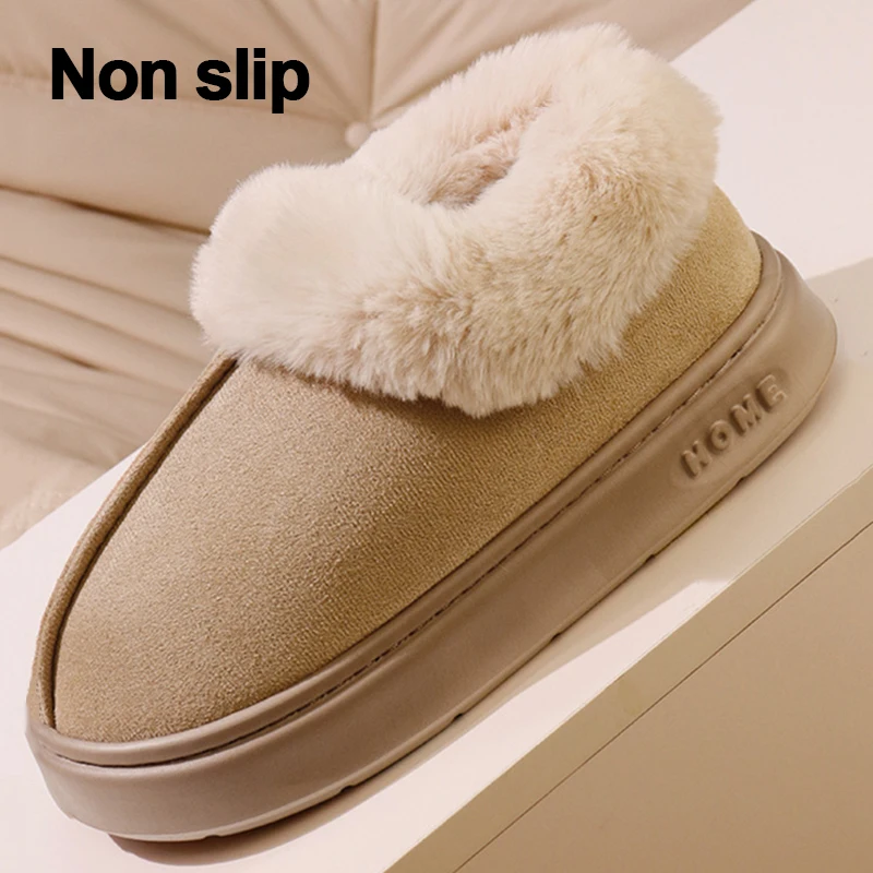 سميكة الدافئة أفخم الثلوج أحذية النساء شتاء 2025 رقيق فو الفراء أحذية قطنية امرأة سميكة وحيد عدم الانزلاق الراحة شبشب منزل