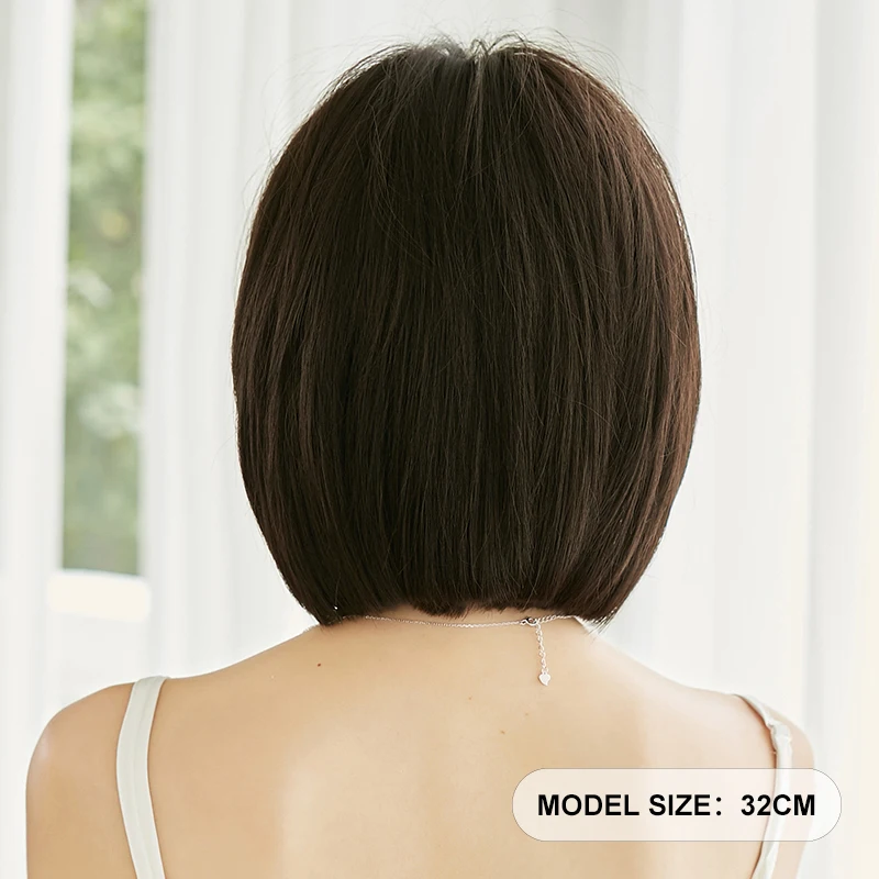 7JHH WIGS Pixie Cut Wigs High Density Short Straight Cool Brown Bob Wig for Women Daily Use Synthetic Brown Hair Wigs with Bangs