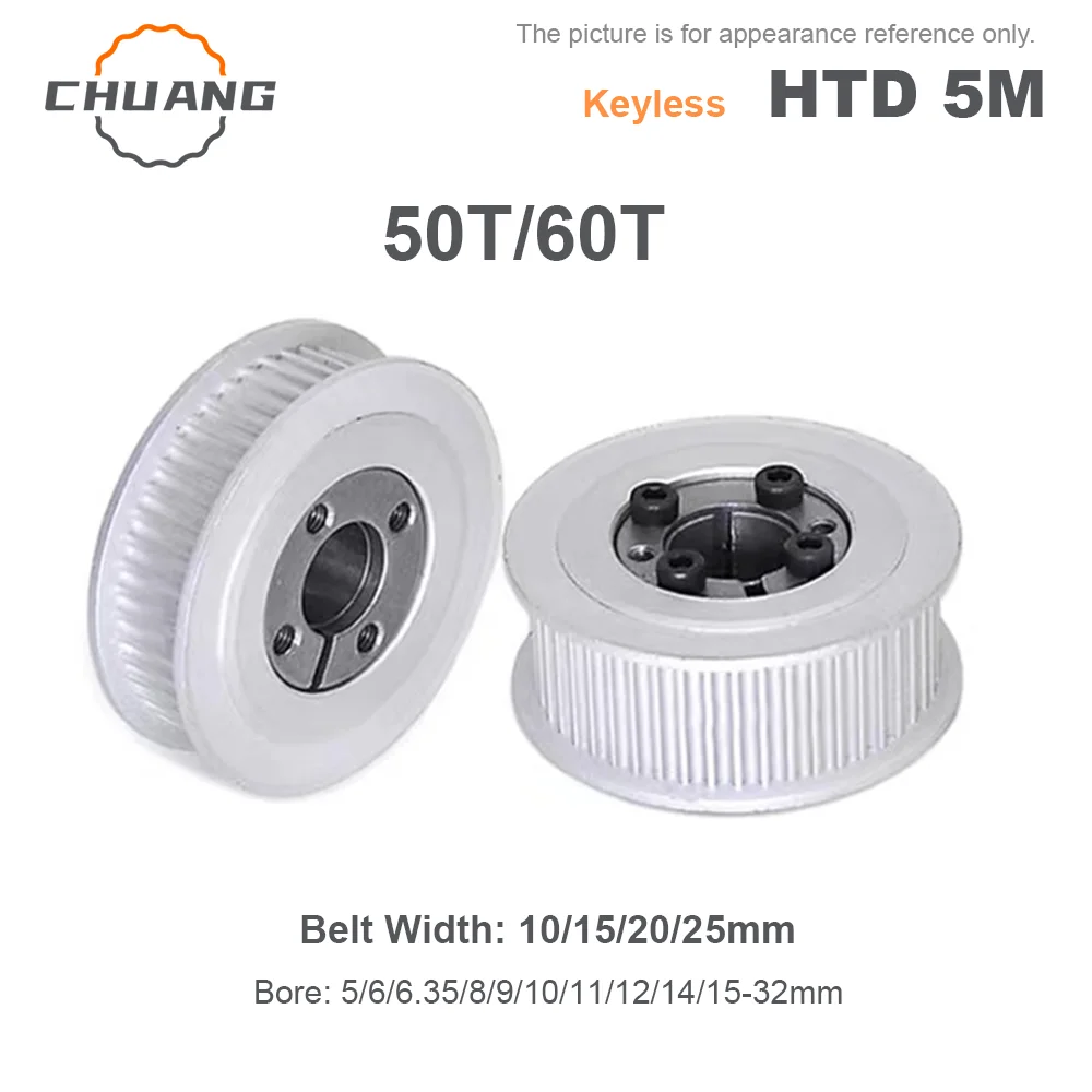 

Keyless HTD 5M 50T 60Teeth Timing Pulley Keyless Bushing Bore 5-32mm for Belt Width 10/15/20/25mm 50T 60T HTD 5M Keyless