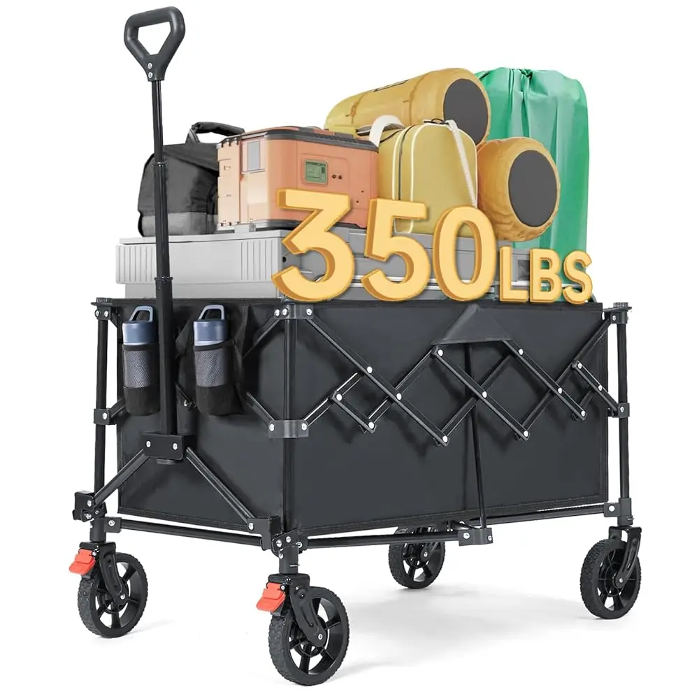 

Collapsible Wagon Cart Foldable, 220L Extra Large Heavy Duty Utility Wagons With 350Lbs Weight Acity, Portable Large Acity