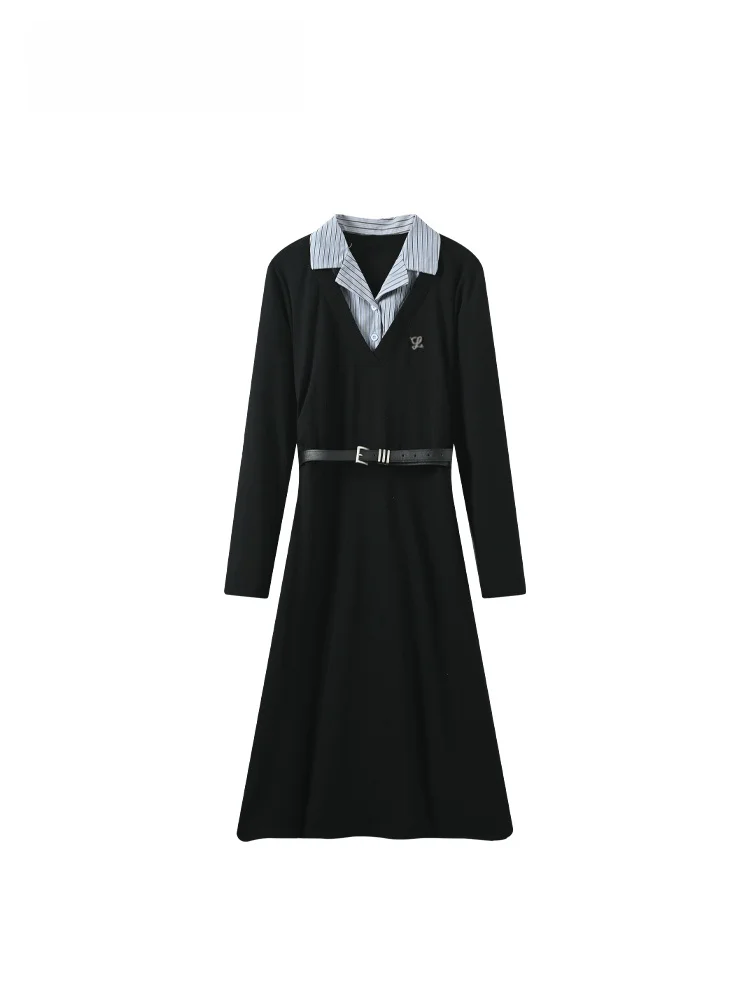 

Faionable Большие размеры Long Sve Dr Женская осенняя юбка-трапеция Ele Fake из двух частей с высокой талией на молнии из полиэфирного волокна Cl...