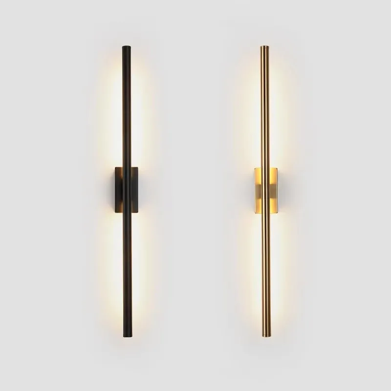 LED wall lamp up down background opposite wall light tube not glaring bronze color bedside foyer corridor black gold LED sconce