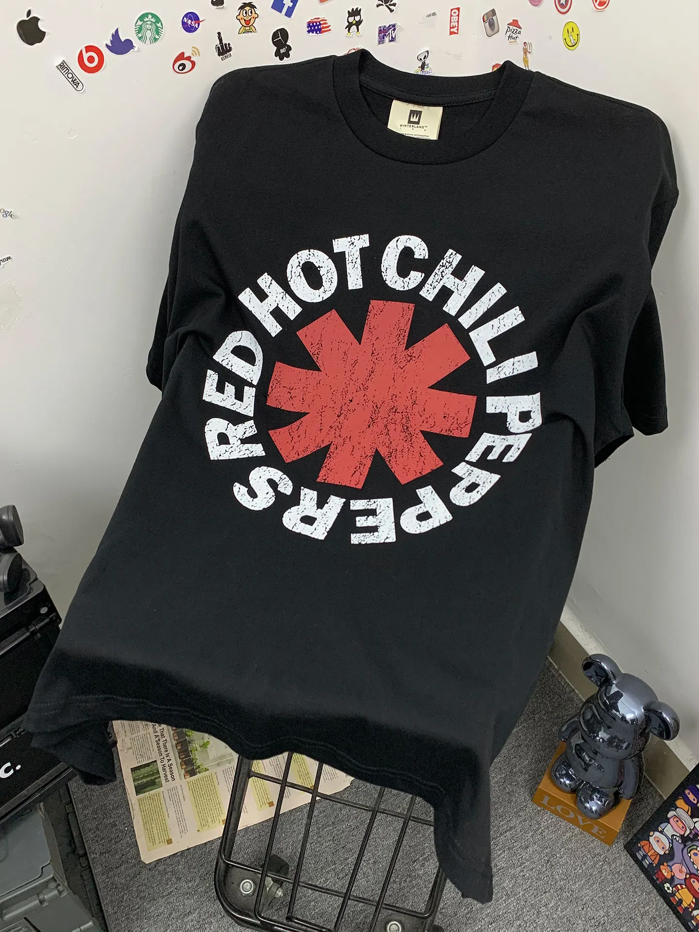 

Vintage Washed Heavyweight American Rock Red Pepper Print T-Shirt Loose Short Sleeve Casual Cotton Tee for Men And Women