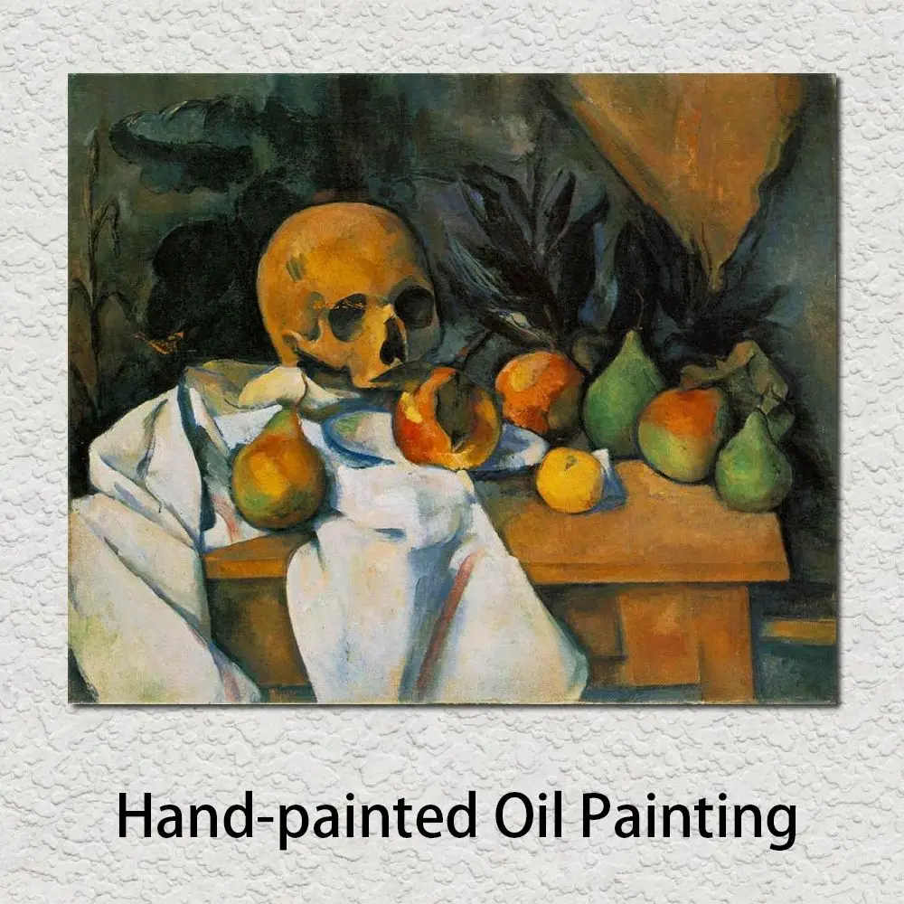 

Still Life Painting Handmade Canvas Art Fruits Skull High Quality Paul Cezanne Artwork Modern Dining Room Restaurant Decor Gift