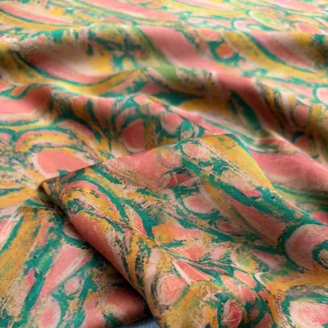 

Розовая шелковая ткань Hualuo с принтом через отверстия для летнего горячего сезона, платье, юбка, брюки, мягкая крутая шелковая ткань для шитья своими руками R2141