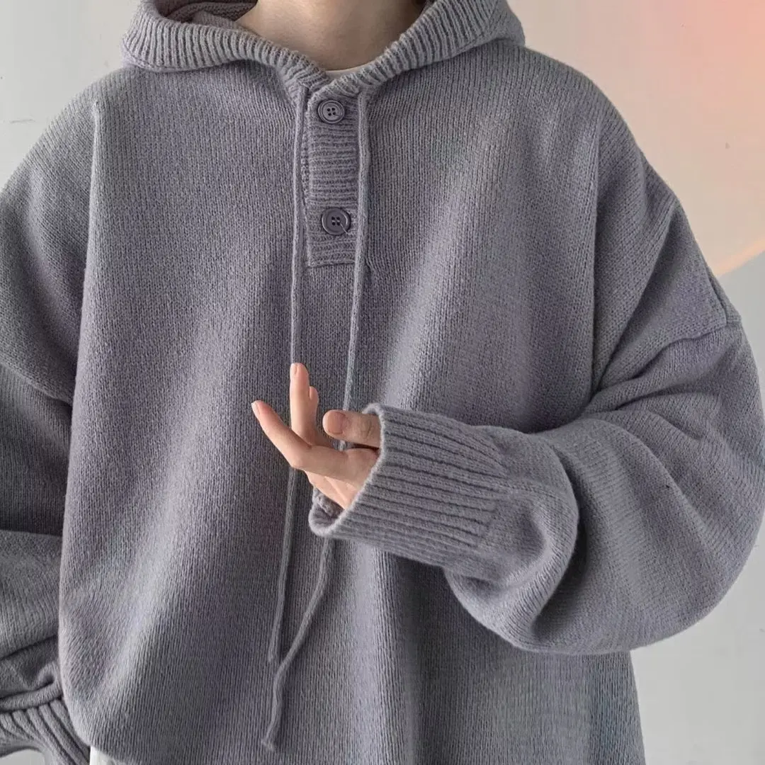 Autumn Winter Hooded Sweater Men Boys Vintage Loose-knit Sweater Student Casual Warm Jacket Man Soft Commuting Sweatshirt Gent