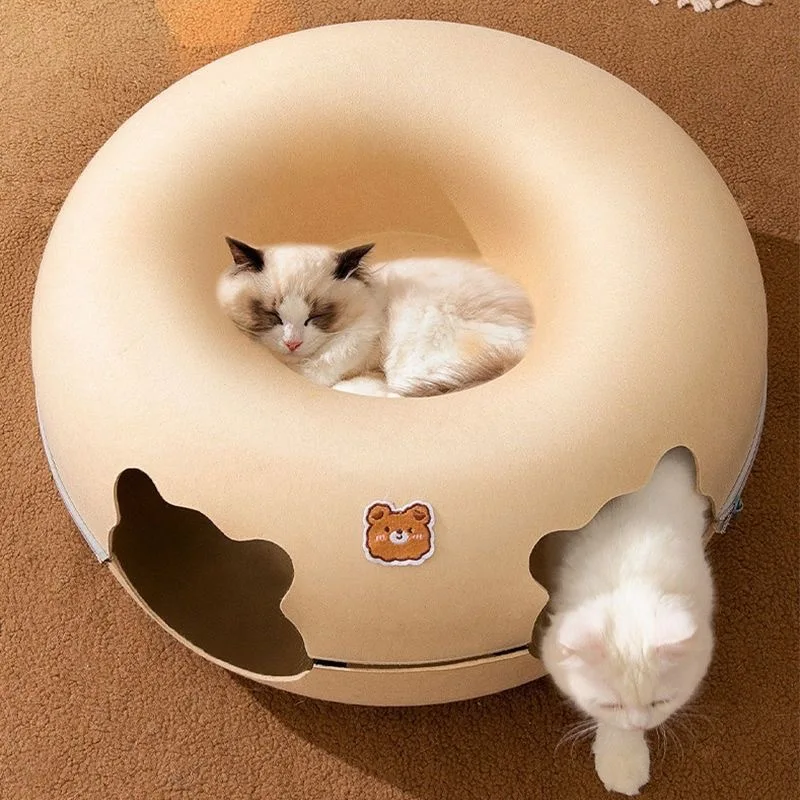 Cat Tunnel Bed, FULUWT Cat Tunnel with Ventilated Window for Indoor Cats, Cat Cave for Hideaway, Anti-Collapse Felt Donut Tunnel