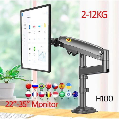 Imagen 2 del producto NB H100 22-35 ""17""-30 ""Soporte de Monitor de resorte de Gas brazo montaje de TV LCD de movimiento completo 2-9kg 2-12kg ergonómico soporte de abrazadera de doble brazo USB3