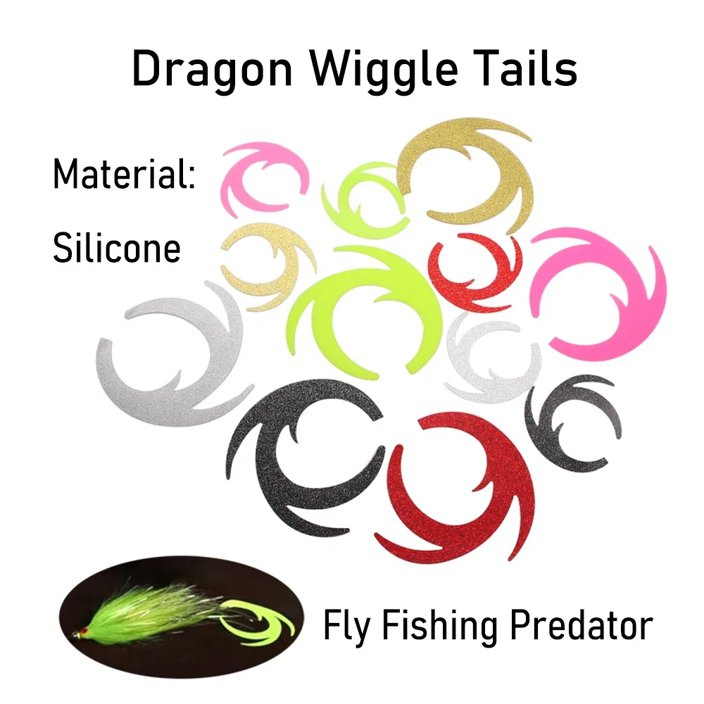 10Sets/12PCS Dragon Wiggle Tails Fly Fishing Tying Material Jig Lure Silicone Skirts Pike Bass Teasers Saltwater Streamer Flies