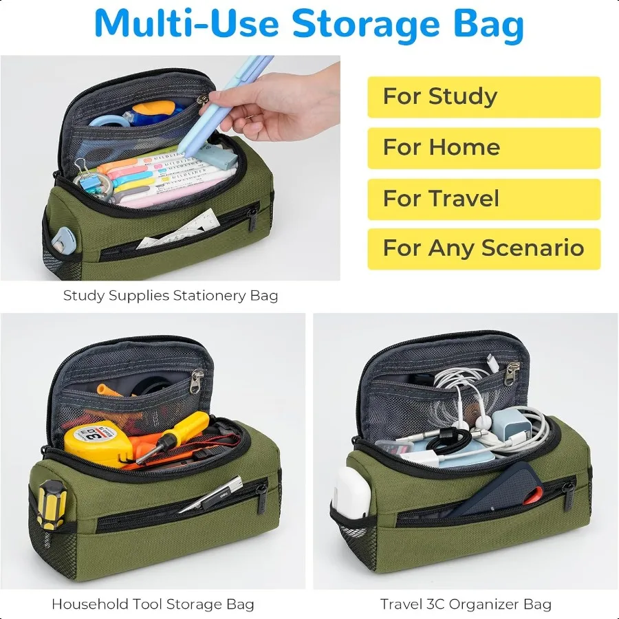 منظم مقلمة جامبو للرجال والنساء، حقيبة أقلام رصاص ذات سعة كبيرة جدًا، حقيبة تخزين قوية محمولة للسفر في المكتب